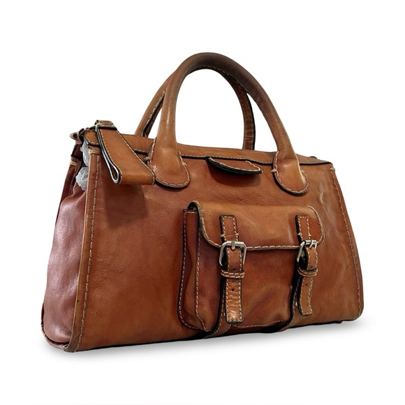 Chloé Distressed Saddle Leather Calfskin Medium Edith Satchel - Picture 3 of 11